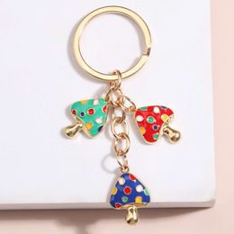 Cute Enamel Keychain Colorful Mushroom Ring Forest Key Chains Souvenir Gifts For Women Men Car Keys DIY Handmade Jewelry