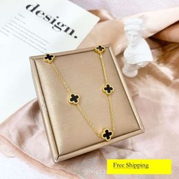 Designer Jewelry Light Double-sided Clover 5-flower Necklace, New Niche Titanium Steel Lock Bone Chain, Women's High-end Clover Necklace Necklaces Designer Gift