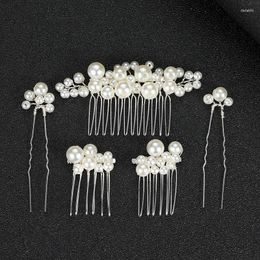 Headpieces Bridal Pearls Hair Comb Wedding Clips Fork Headwear Elegant Beads Hairpins For Women Girl Banquet Party Accessories