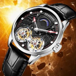 Wristwatches Business Skeleton Men Double Tourbillon Luminous 1963 Manual Winding Movement Sapphire Pilots Mechanical Watch