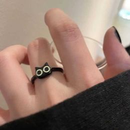 Couple Rings Korean Style Black Cat Ring Womens Funny Rabbit Cartoon Ring Couple Adjustable Open Ring Fashion Jewelry S2452301