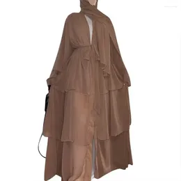 Ethnic Clothing Solid Chiffon Open Abaya Kimono Kaftan Turkey Muslim Fashion Hijab Dress Ramadan Abayas For Women Dubai Caftan Islamic