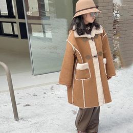 Jackets Girls Coat Top Deerskin Fleece 2024 Winter Medium Length Childrens Warm With Thickening Fashion