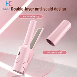 Portable Mini Hair Straightener Flat Iron Curler For Men Women Short Wave Hairstyling Dual Voltage Straightening Irons 240517