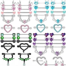 Nipple Rings Stainless Steel Pink Bunny Piercing Jewelry Set 14G Green Bat Bk Cat Barbell Pack Drop Delivery Dhzw8