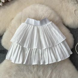 Skirts Lotus Tulle High Waist A-line Preppy Style Mini For Women Ice Silk White Cake Skirt Within Shorts Pleated Drop