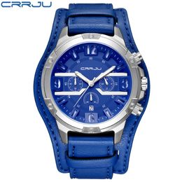 cwp 2021 CRRJU brand Men's Multifunction Sport Watches Male Casual Quartz Wristwatch Leather Men Military Waterproof Clocks with B 255p