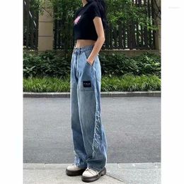 Women's Jeans Retro Blue High Waist Baggy Women 2024 Autumn Pocket Wide Leg Denim Trousers Woman Streetwear Loose Straight Pants Q306