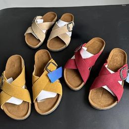 Slippers Ladies Cork Flip Flops Summer Casual Women Beach Slide Flats Sandals Fashion Buckle House Outside Shoes For 36-43