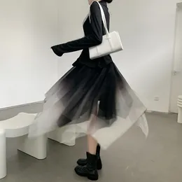 Skirts Dark Style Mesh Versatile Cardigan Irregular Puffy Black And White Skirt