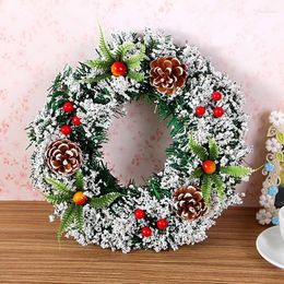 Decorative Flowers 20cm Christmas Wreath Simulation Red Berry Pine Cone Decoration Xmas Garland Indoor Outdoor Door Ornament Year Decor