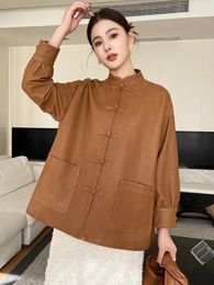 Women's Leather High-end Simple Stand Collar Real Sheepskin Coat Women 2024 Trend Vintage Single Breasted Genuine Oversized Jackets