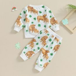 Clothing Sets Toddler Infant Baby Girl St Patrick S Day Outfits Long Sleeve Cattle Sweatshirt Four Leaf Clover Pants 2Pcs Set