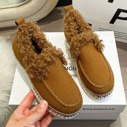 Casual Shoes Winter Women Fur Flats Warm Cotton 2024 Fashion Suede Platform Walking Boots Short Plush Zapatos Para Mujer