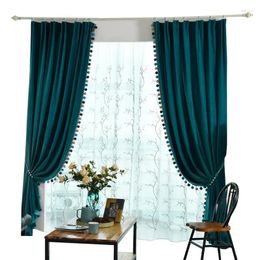 Curtain American Modern Luxury High-end For Living Room Bedroom Blue Velvet Nordic Colourful Ball Lace Balcony Shading