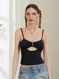 Women's Tanks Doury Women Sexy Y2k Tank Tops Front Tie-up Hollow Halter Neck Crop Top Slim Fit Sleeveless Going Out Fairy Streetwear