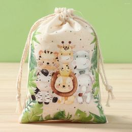 Gift Wrap 6pcs Jungle Animal Candy Bag Drawstring Birthday Party Wedding Decor Kids Wild One Baby Shower Sack Packing