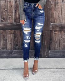 Women's Jeans Women High Waist Pencil Pants Denim Trousers Zipper Cutout Ripped Skinny Sexy Fashion Casual