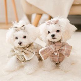 Dog Apparel Autumn Winter Clothes Cat Plaid Bow Tie Vest Suit Small And Medium-sized Cute Pet Clothing