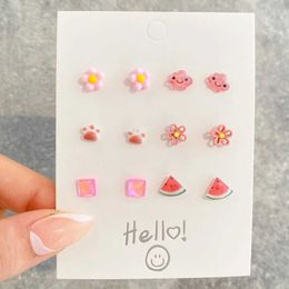 Jewellery Fashionable resin ceramic Coloured earring set suitable for women cute bow flower heart simple stud earrings party Jewellery gifts WX5.21