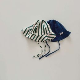 Fashion Baby Stripe Print Fisherman Summer Sunhat Newborn Cotton Lacing Sun Visor Hat Bucket Wide Brim Cap