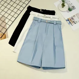 Women's Pants Suit Shorts Summer 2024 Women Casual Cargo Half With Belt Wide Leg Pant Elegant Loose Trousers Pocket Capris