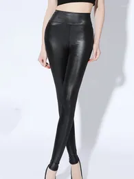 Women's Leggings High Waist Slim Lady Solid Sexy Women Pencil Pants Black Trousers Stretch PU Leather Drop