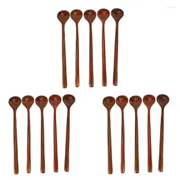 Coffee Scoops Long Spoons Wooden 15 Pieces Korean Style 10.9 Inches Natural Wood Handle Round (Korean Style)