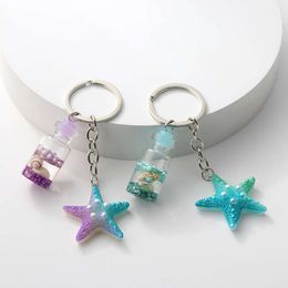 Pretty Resin Keychains Beautiful Starfish Glass Bottle Ocean Sea Key Rings For Women Girls Friend Good Gift Handmade Jewelry