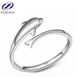 Hot Popular Fashion Cute Animal 925 Sterling Silver Jewellery Personality Dolphin Exquisite Opening Silver Rings SR21 238Z