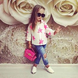 Clothing Sets Toddler Kids Baby Girl Star T Shirt Tops Demin Pants 2Pcs Outfits Clothes Set For Girls