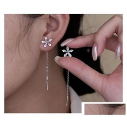 Dangle Chandelier 2023 Ins Top Sell Earring Simple Fashion Jewellery 925 Sterling Sier Princess Cut Cubic Zircon Crystal Party Women Swe Otdwj