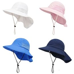 Summer Mesh Shawl Hat for Baby UV Protection Kids Bucket Hats with Windproof Rope Adjustable Light Breathable Beach Accessories