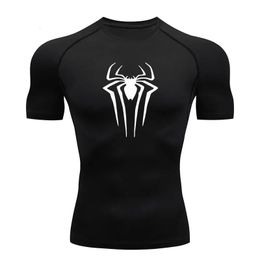 GYM Compression Tshirts Sport Workout Y2K Spider Print T-shirts Mens Running Fitness Tight Summer Sportswear Top Tee 240522