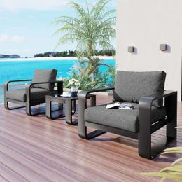 Camp Furniture 3-pieces Aluminium Frame Patio With 6.7" Thick Cushion And Coffee Table All Weather Use Olefin Fabric Outdoor Chair G