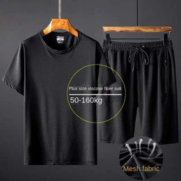 Mens Sports Suit Fashion Shorts T Shirt 10XL Summer Breathable Mesh Casual Jogger Clothing Outdoor sportswear 240520
