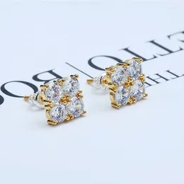 Stud Earrings Hip Hop Square Earring Claw Setting CZ Zircon Iced Out Bling Gold Silver Color Copper For Men Rapper Jewelry