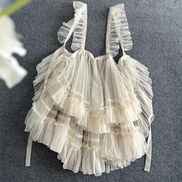 Skirts Japanese Sweet Lolita Style Double Layer Mesh Suspender Skirt Women Kwaii Cute Apron Ruffled Sheer Cover Up Princess Party