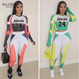 Women's Two Piece Pants Ladies O-neck Letter Print Tight Fitness Sports Suit Sportswear Stretch T-shirt Top And Leggings Two-piece Street