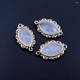 Pendant Necklaces 10pcs Faceted Natural White Quartz Amethyst Fluorite Stone CZ Charms Double Hole Connectors For DIY Jewelry Accessories