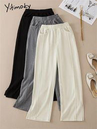 Women's Pants Yitimoky High Waisted Straight For Women Fall Winter 2024 Elegant Solid Casual Wide Leg Ladies Full Length Trousers