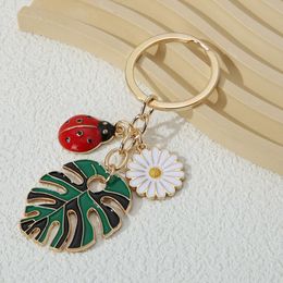 Cute Eanmel Keychains Lovely Insect Flowers Key Rings Big Leaves Plants Pendants For Women Men Friendship Gifts Handmade Jewelry