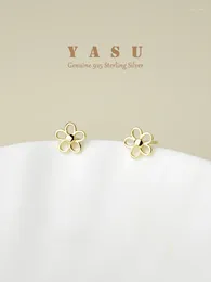 Stud Earrings Yasu 925 Sterling Silver Small 14K Gold Plated Mini Flower Ear Studs Cute Students Daily Jewellery Women's Accessories