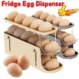 Storage Bottles Automatic 3 Tier Egg Rack Holder Box Basket 17 Eggs Rolldown Refrigerator Container Organizer Dispenser For Kitchen