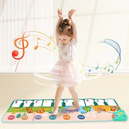 Coolplay 110x36cm childrens music piano mat floor keyboard dance mat with 8 animal sounds baby mat educational toy 240522