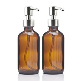 8 Oz Large 250ml Liquid Soap Dispensers with Stainless Steel Pump for Essential Oils Homemade Lotions Shampoo Amber Glass Bottle 240523