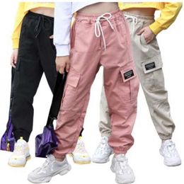 Girls Girls Sports Fashion Pure Color Casual Cargo per adolescenti pantaloni da jogger Pantaloni per bambini 6 8 10 12 14 anni L2405