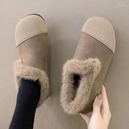 Casual Shoes Loafers Women Flats Fur 2024 Non Slip Winter Warm Designer Pu Leather Round Toe Cozy Snow Boots