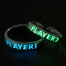 Couple Rings Luminous Ring for Couple Creative Glowing in the Dark Player 1 Player 2 Matching Gaming Ring for Women Valentines Day Gift S24523011
