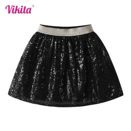 Skirts Skirts Vikita Childrens Black Sequin Application Skills Girls Birthday Party Performance Ball Princess Fashion Mini Ski Childrens Clothing WX5.21